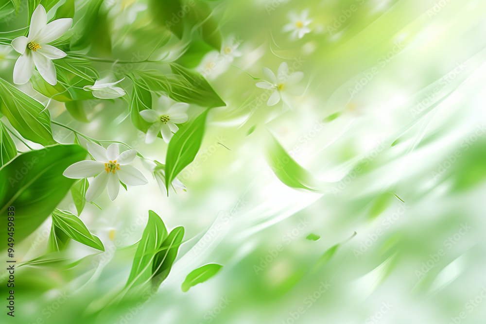 Poster abstract background image of green leaves and flowers with a motion blur effect speed diagonal leaf 