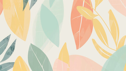 Abstract geometric background with leaf shapes in pastel colors of peach, pink and yellow