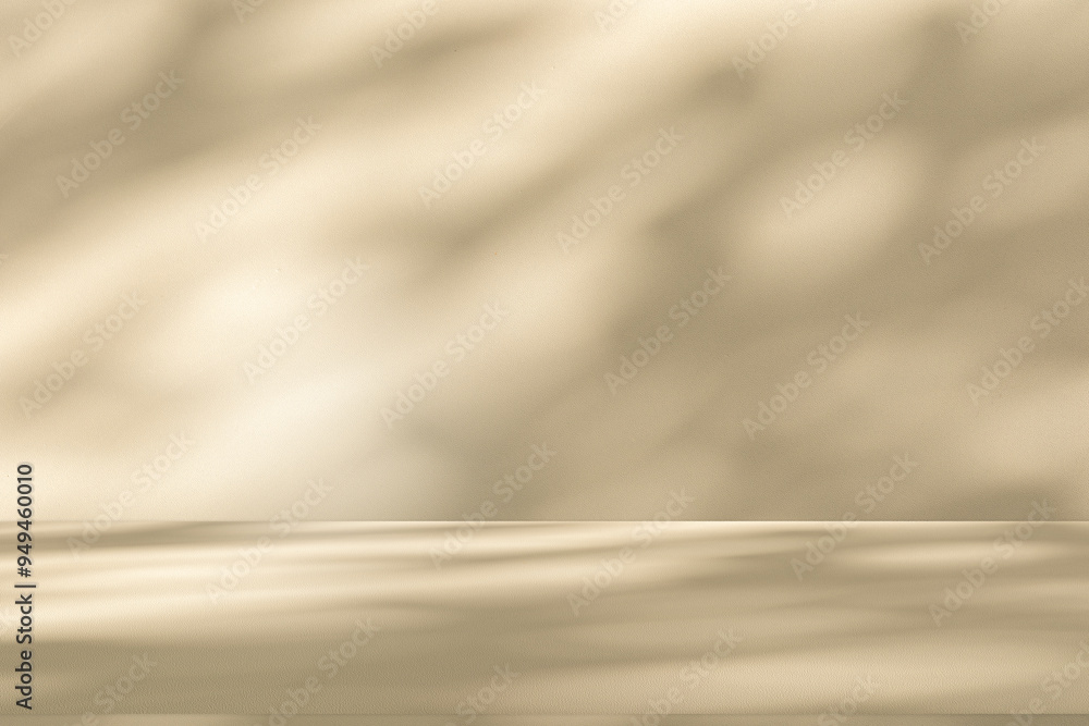 Poster wall interior background, studio and backdrops show products. with leaf shadow from window color bei