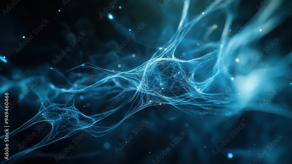 Wall mural Abstract Blue Network Structure, Glowing Lines, Technology Concept.