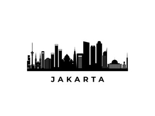 Naklejka premium Vector Jakarta skyline. Travel Jakarta famous landmarks. Business and tourism concept for presentation, banner, web site.