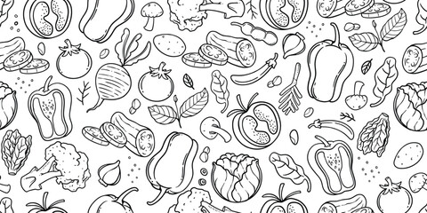 Hand-Drawn Vegetable Doodle Art seamless pattern.