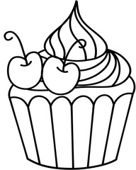 Cupcake with Cherries Outline