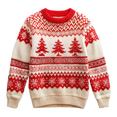 White and red knitted Christmas jumper isolated on a transparent background
