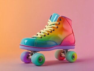 Colorful rainbow roller skate against a minimalist background, studio lighting, sharp focus, playful tone