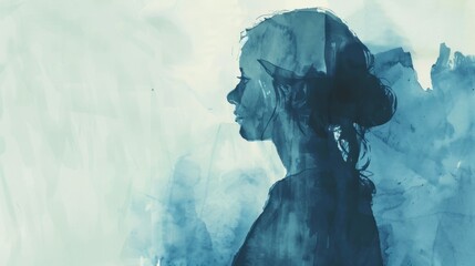 A watercolor illustration depicts a woman urgently holding a missing person poster, conveying deep emotions about human trafficking against a stark background, copy space