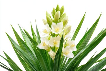 Obraz premium A beautiful flowering plant with green leaves and white blossoms.