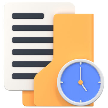 pending folder with colck sign 3D Icon Illustration. Low Poly Style