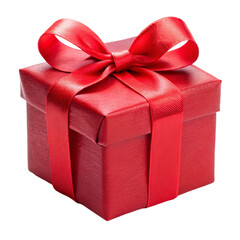 red gift box wrapped in red ribbon isolated on transparent background