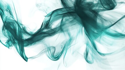 Abstract teal smoke swirls on a white background, creating a fluid and dynamic visual effect.