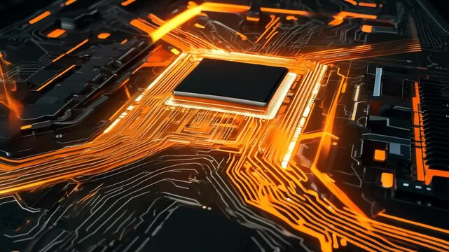 Explore the intricate design of a glowing circuit board with vibrant connections in modern technology