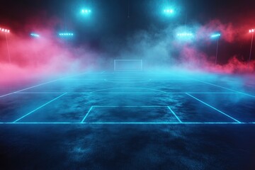 Fototapeta premium textured soccer game field with neon fog - center, midfield. 3d Illustration , ai