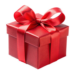 red gift box wrapped in red ribbon isolated on transparent background