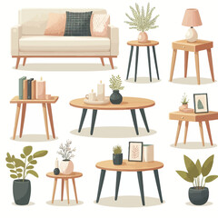 Side Table set vector illustration