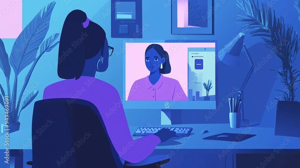 Poster a virtual meeting where an insurance agent is explaining policies to a client via video call.