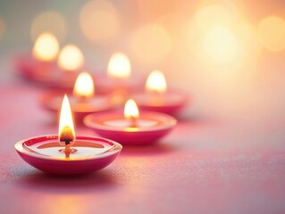 A row of beautifully lit decorative candles casting a warm glow, creating a serene and peaceful ambiance for relaxation.