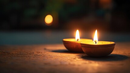 Two beautiful candles lit with a soft glow, creating a warm and inviting atmosphere perfect for relaxation and meditation.