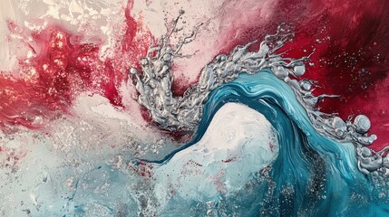 Fototapeta premium An abstract painting featuring dynamic waves and vibrant colors, evoking movement and emotion.