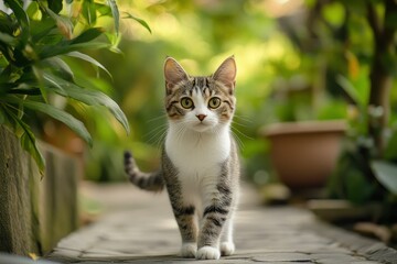 Obraz premium cute cat standing full body looking at camera , ai
