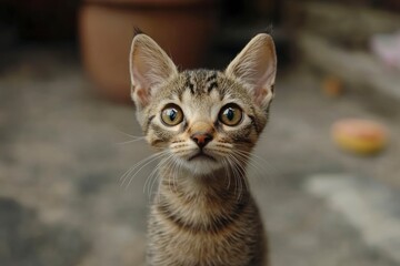 Fototapeta premium cute cat standing full body looking at camera , ai