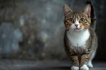 Obraz premium cute cat standing full body looking at camera , ai
