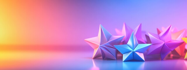 3D rendering of Christmas origami stars for festive decoration with a minimalistic background