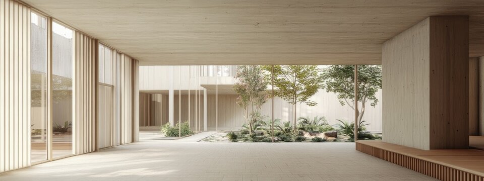 3D rendering of an interior void deck space beneath a residential building