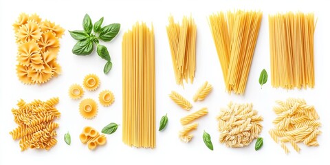 pasta variety collection on white background