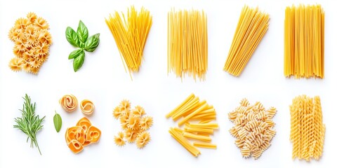 pasta variety collection on white background