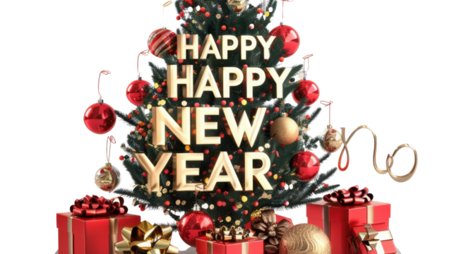 Happy New Year banner with decoration isolated , 2025 on white background