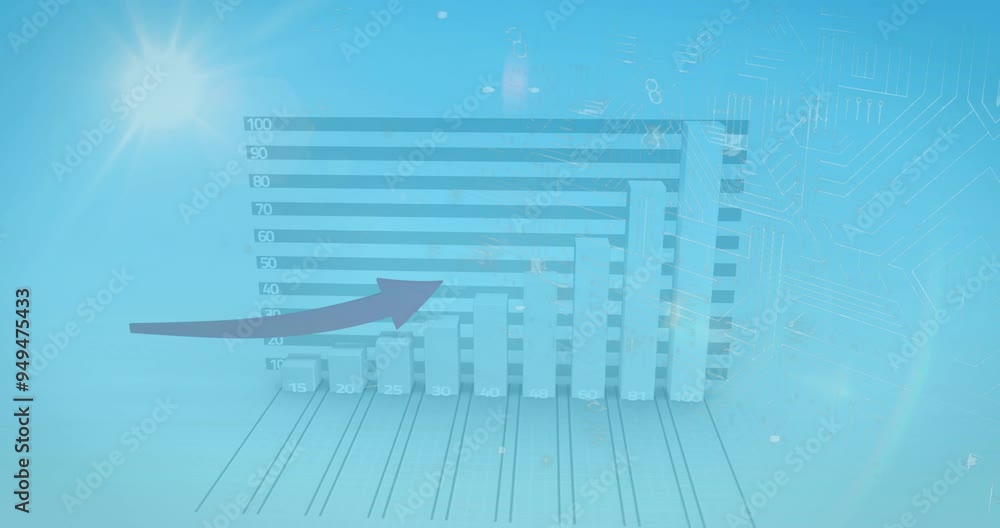 Aufkleber rising bar chart and arrow animation over padlock and circuit board background