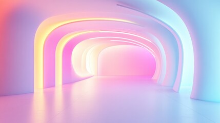Obraz premium Abstract architectural 3D rendering of a white interior featuring a color gradient and neon lighting