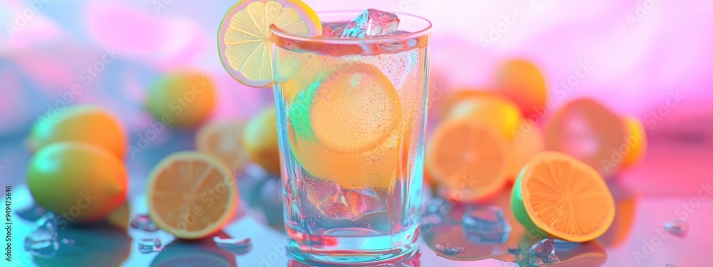Poster 3d rendering of a refreshing lemonade soda in a glass visually appealing to enjoy