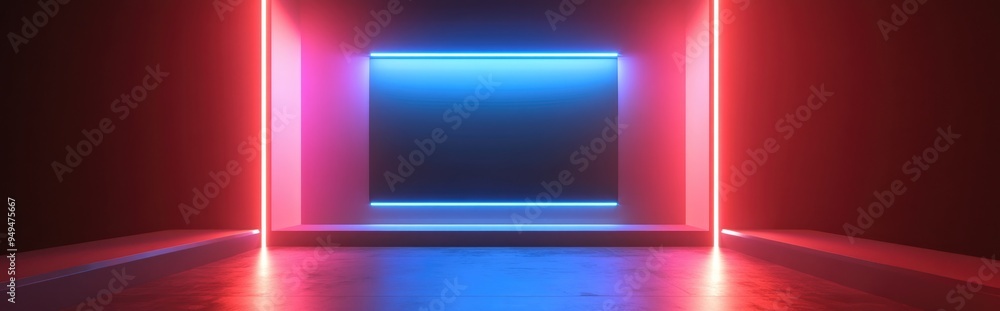 Poster 3d rendering of a stage backdrop featuring two access entrances and a blank space for a logo on an l