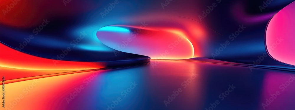 Poster dynamic abstract interior featuring smooth black and colored gradient objects 3d rendering and illus