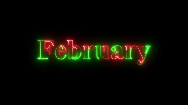 Neon glowing February month text icon animation background 4k.