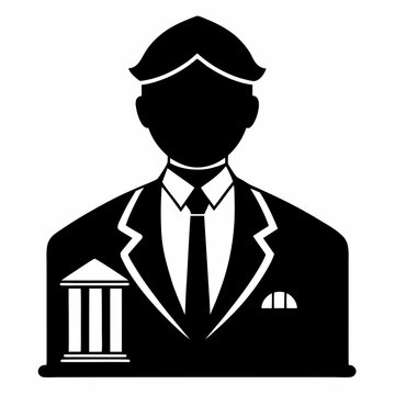 black silhouette banker with bank building clip art preview