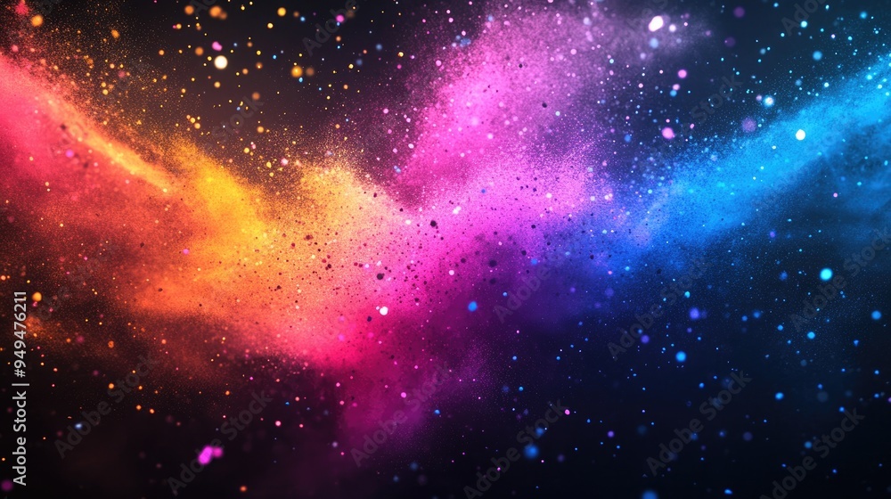 Leinwandbilder Abstract art in a 3D cartoon rendering featuring colorful powder against a black background A frozen display of a dust explosion showcasing multiple colors on a dark backdrop Capturing the stopped