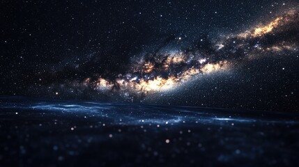 Long exposure photograph of a 3D cartoon rendering of the Milky Way galaxy with grain