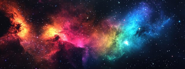 Fototapeta premium 3D cartoon rendering showcasing a multicolor starry sky with a nebula in rainbow hues