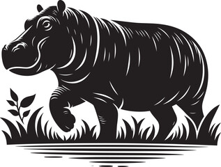 Hippo Silhouette isolated on white background Minimalist hippo vector illustration