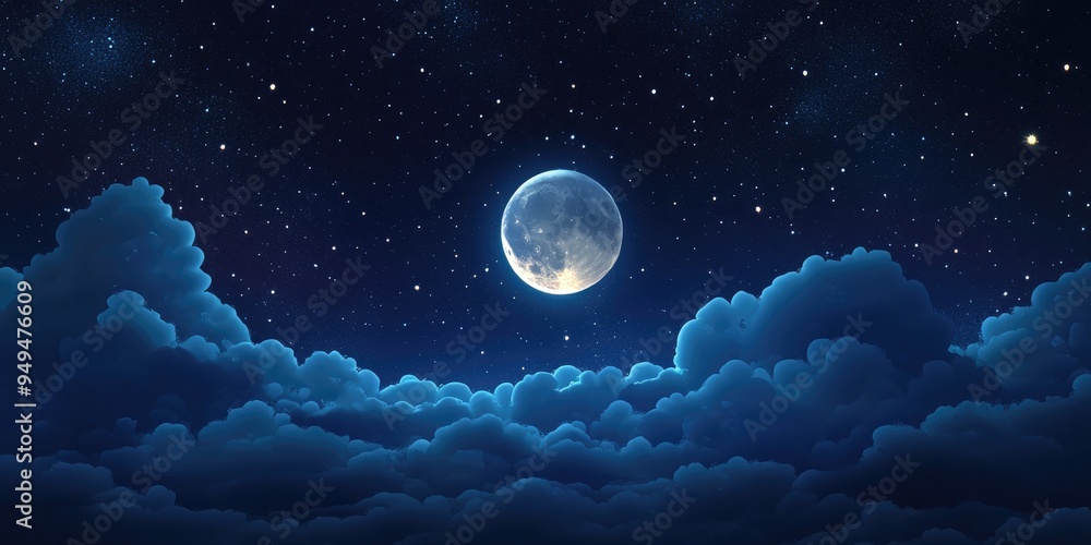 Aufkleber 3d cartoon rendering of the moon in a night sky