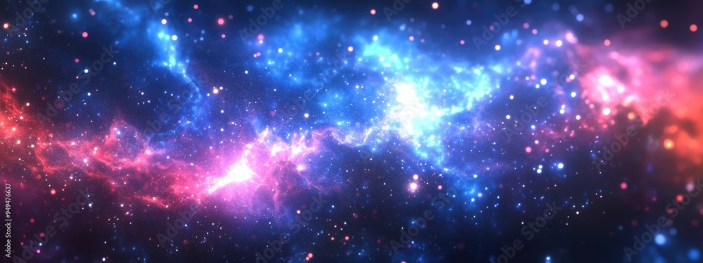 Poster Elements of Cosmos series abstract background featuring space and stars for use in mathematics science education and modern technology projects in a 3D cartoon rendering style