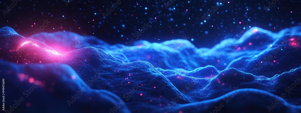 Poster Nature space background with a cosmic texture featuring a 3D cartoon rendering of a star nebula and a dark blue universe creating a serene gradient scene that evokes a deep fantasy atmosphere in t