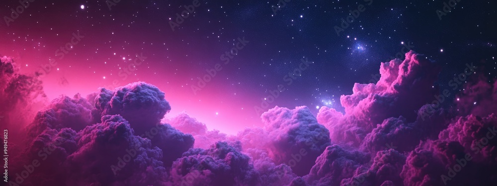 Poster Space background featuring a nebula and shining stars with a giant interstellar cloud in a 3D cartoon rendering Infinite universe 3D illustration