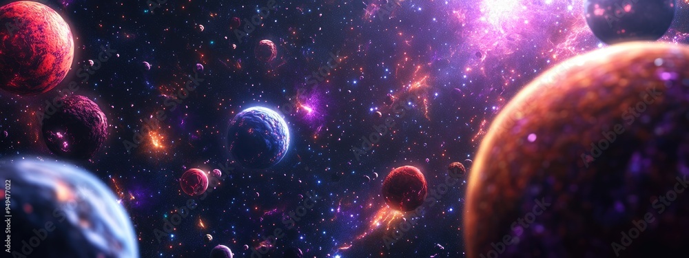 Leinwandbilder 3d cartoon depiction of 2d illustration a backdrop of empty interstellar space filled with bright fl