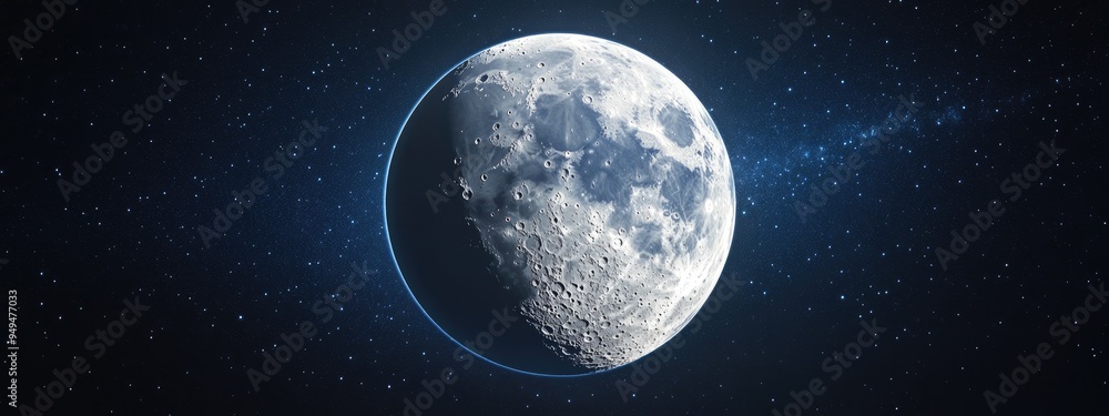 Aufkleber half moon background in 3d cartoon style realistic moon the moon is an astronomical body that orbits