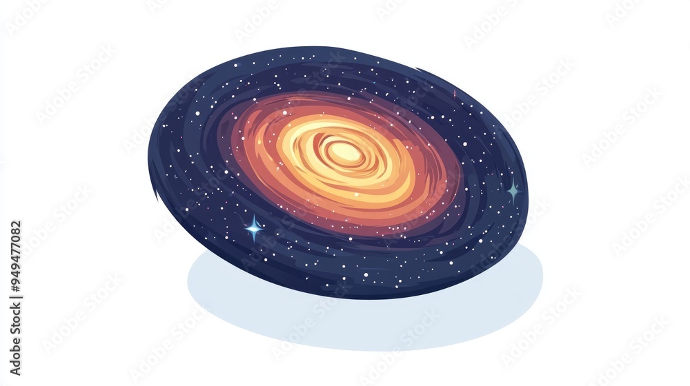 Poster flat icon of galaxy rotation in a 3d cartoon rendering style the raster pictogram represents a galax
