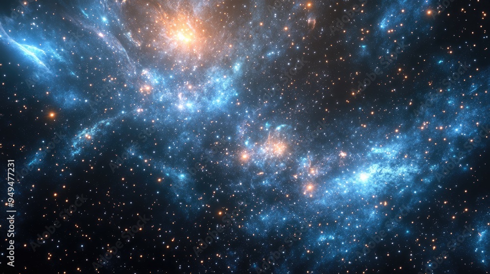 Poster Galaxy background with stars and stardust in a 3D cartoon rendering