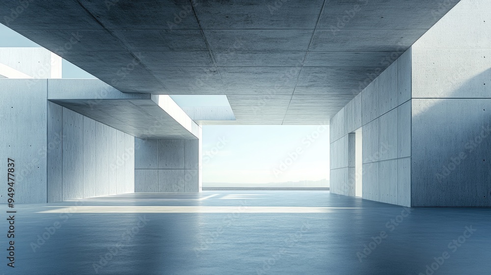 Poster modern architectural design featuring a concrete structure and an empty parking area 3d render ideal